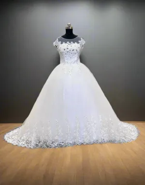 GownLink Stunning White Catholic Wedding Train Gown with Beaded Lace GLHMD16050083T