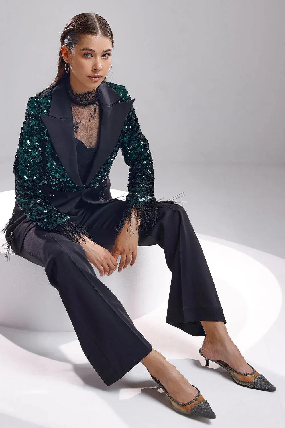 Green sequence blazer set