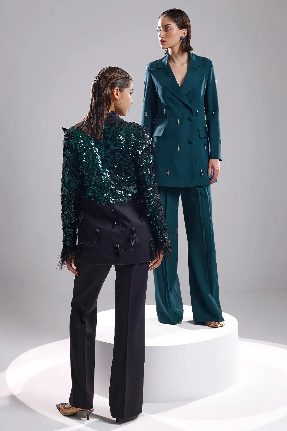 Green sequence blazer set