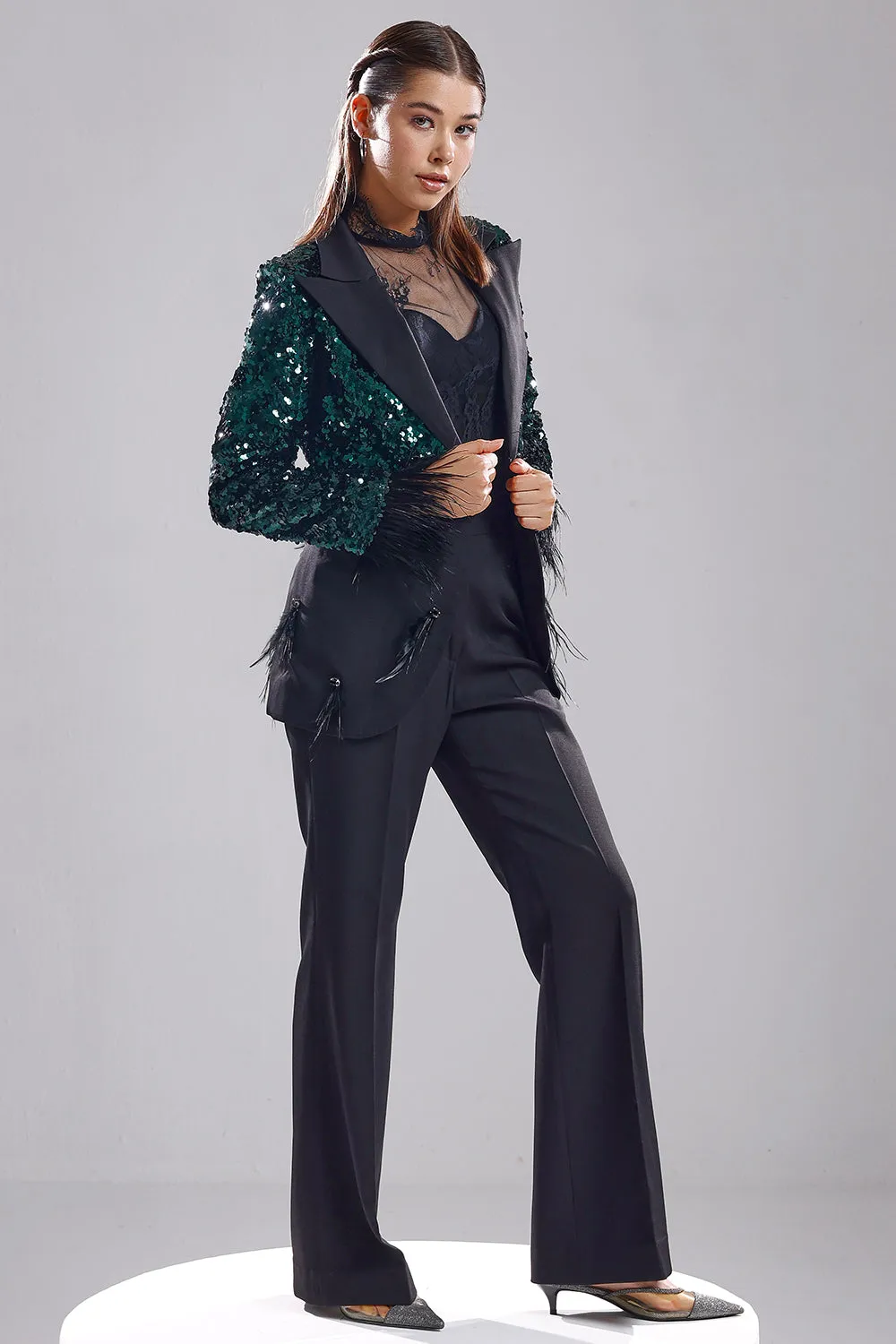 Green sequence blazer set