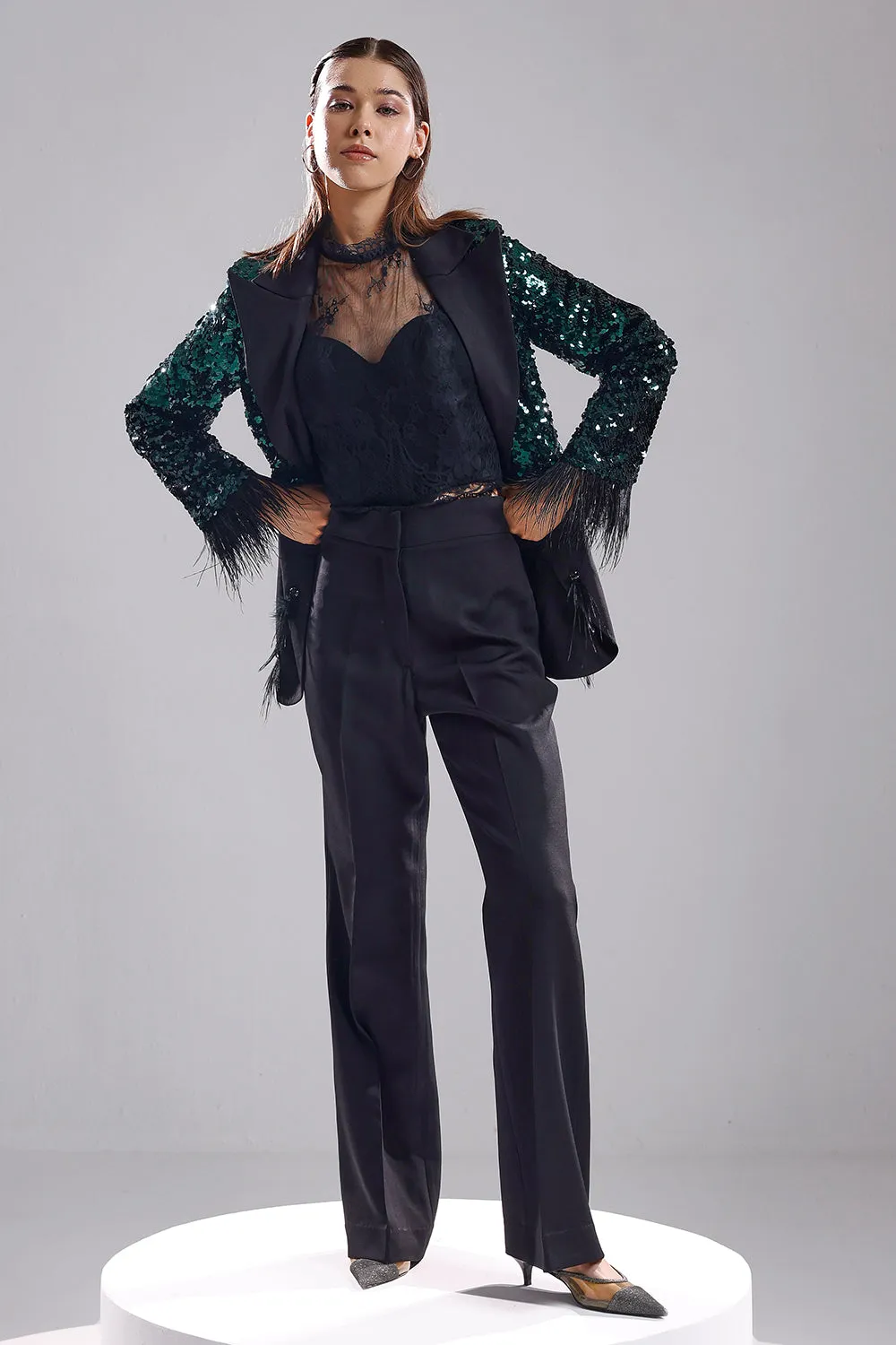 Green sequence blazer set
