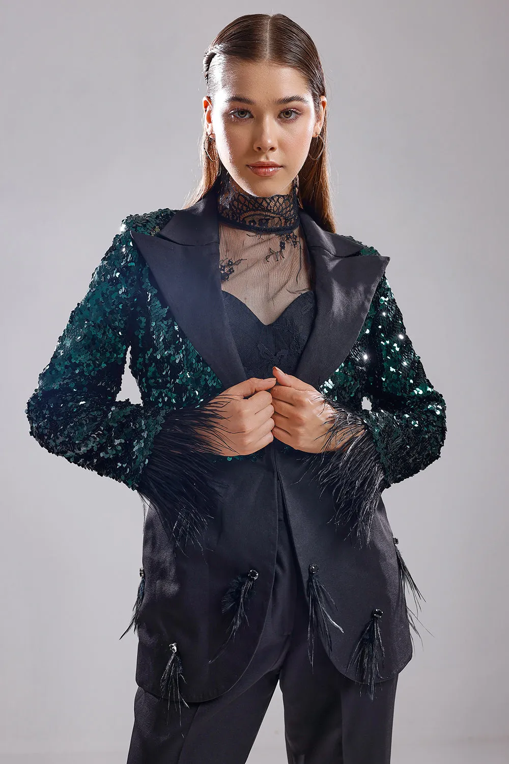 Green sequence blazer set
