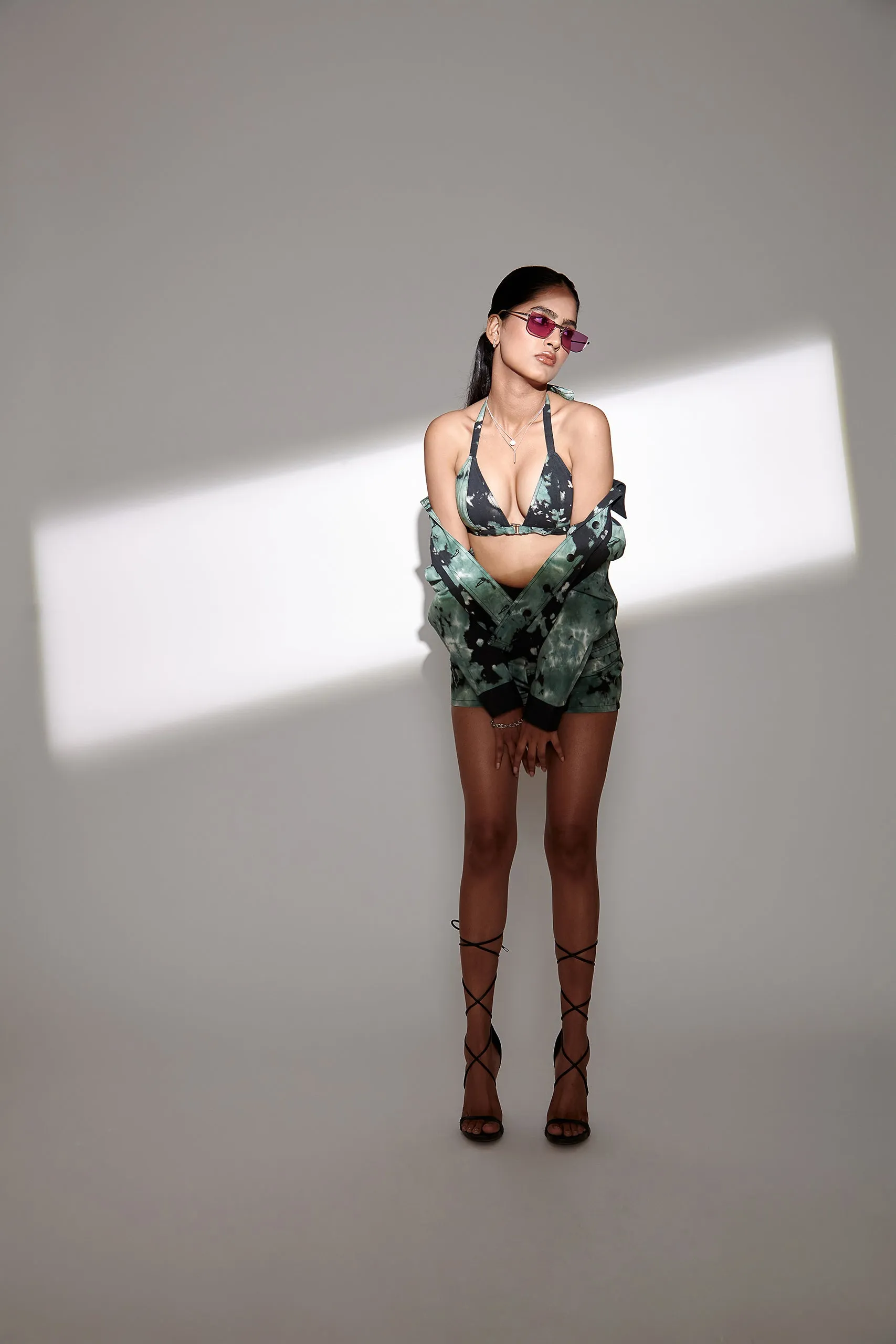 Green Tie & Dye Twill Bralette Top
