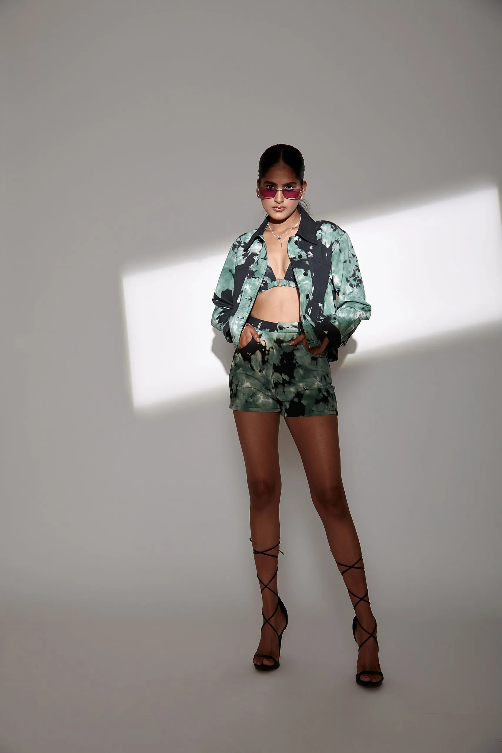 Green Tie & Dye Twill Bralette Top