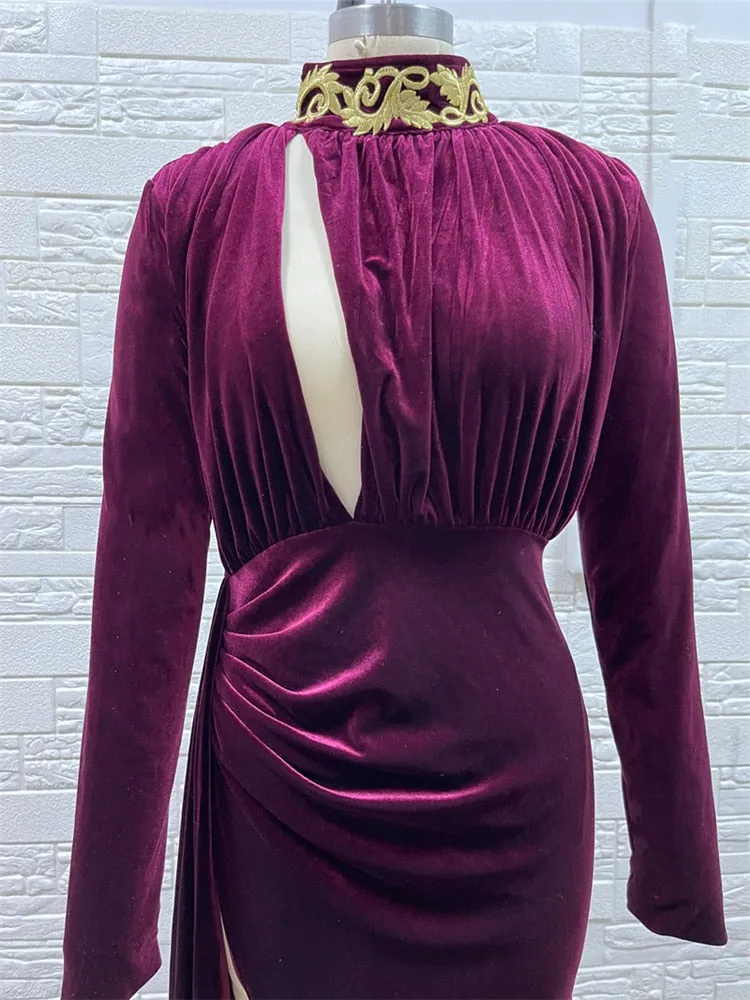 High Slit Sexy Beauty Pageant Velvet Gowns Dress