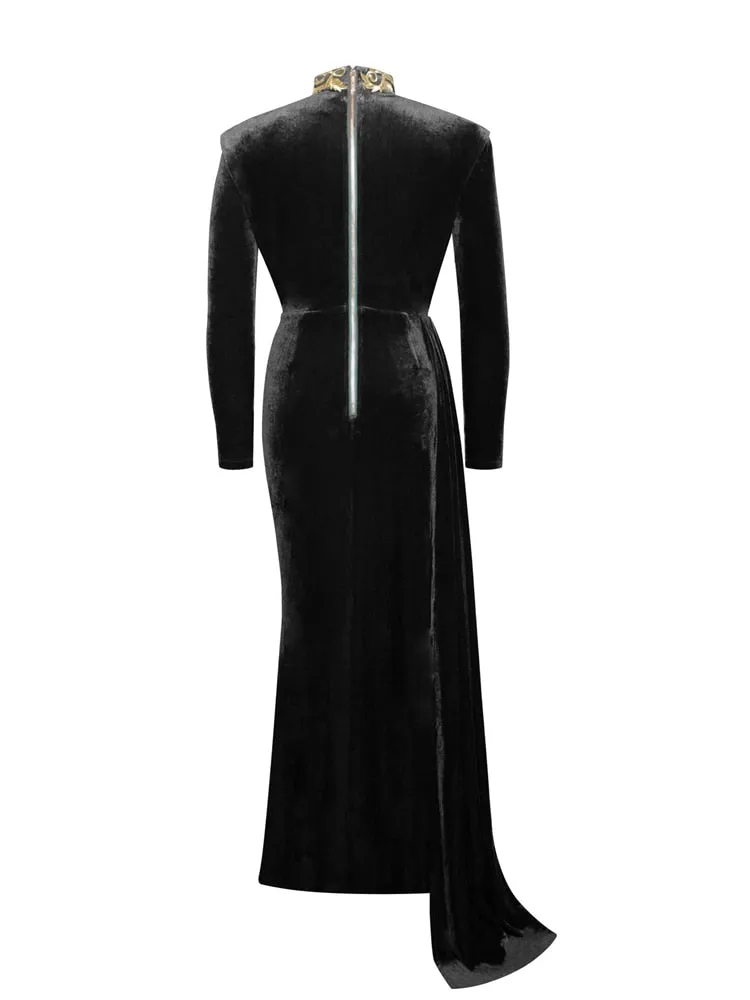 High Slit Sexy Beauty Pageant Velvet Gowns Dress