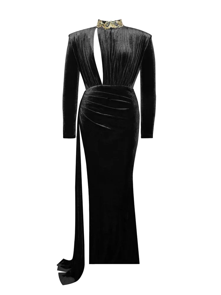 High Slit Sexy Beauty Pageant Velvet Gowns Dress