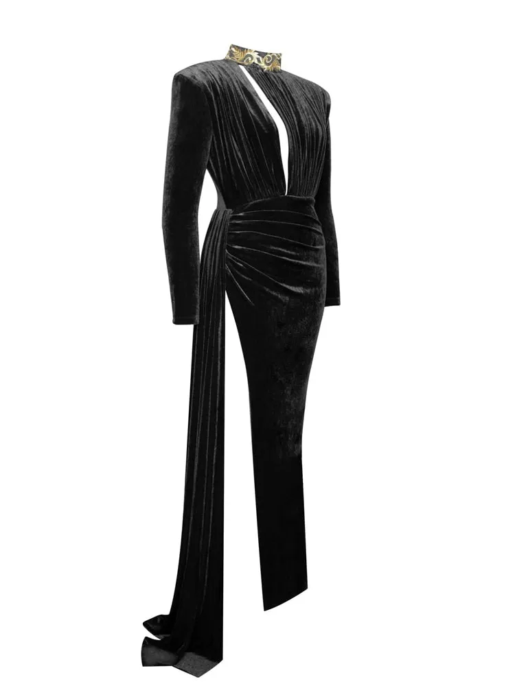 High Slit Sexy Beauty Pageant Velvet Gowns Dress
