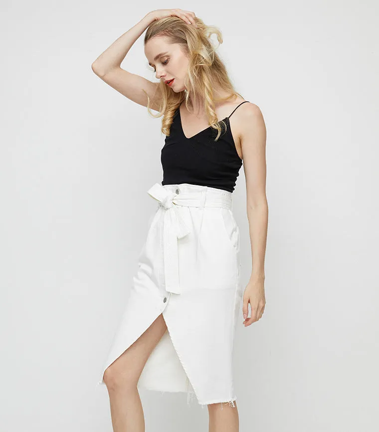 Irregular Split Edges Long Denim Skirt