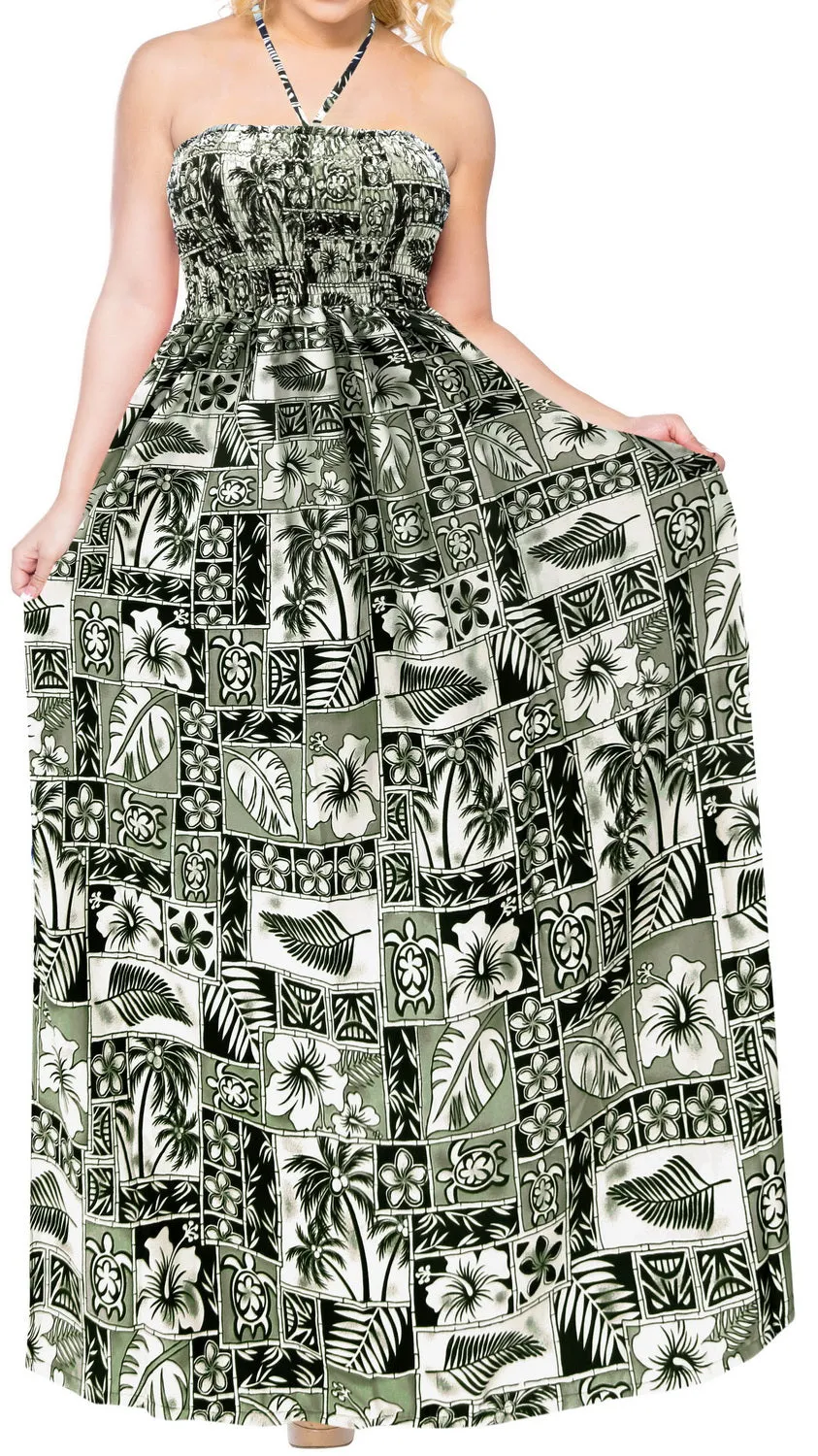 LA LEELA Long Maxi Tube Dress With Palm Tree And Leaves Print All Over Halter Neck Boho Casual Everyday Chic Outfit Female