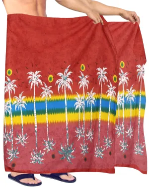 LA LEELA Men's Boho Sarong Swimwear Cover Ups Beachwear Wrap 78"X42" Red Z254 911617