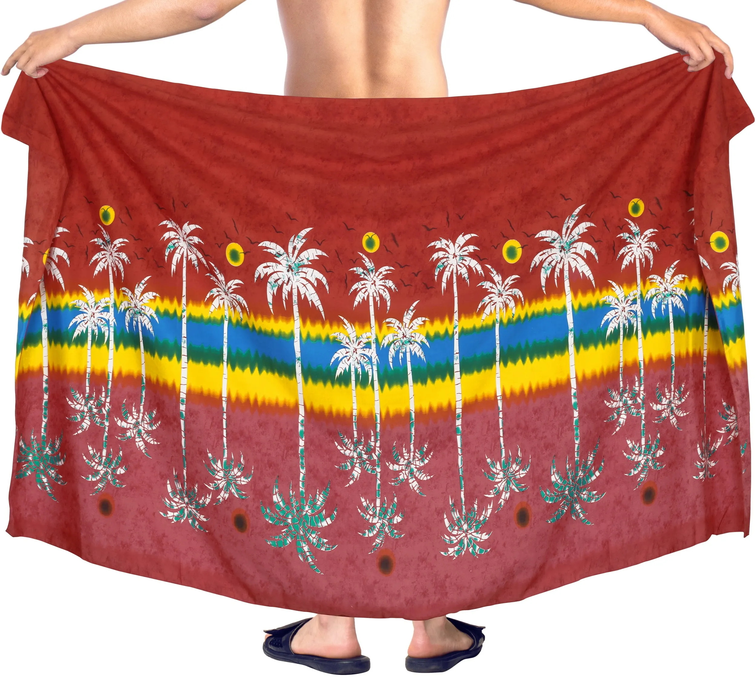 LA LEELA Men's Boho Sarong Swimwear Cover Ups Beachwear Wrap 78"X42" Red Z254 911617