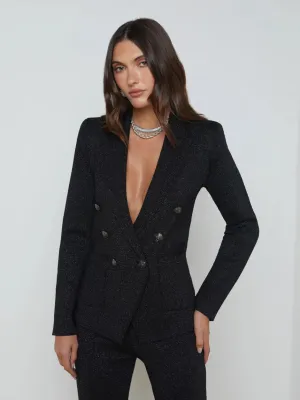 L'agence Kenzie Metallic Knit Blazer in Black/Gunmetal Lurex