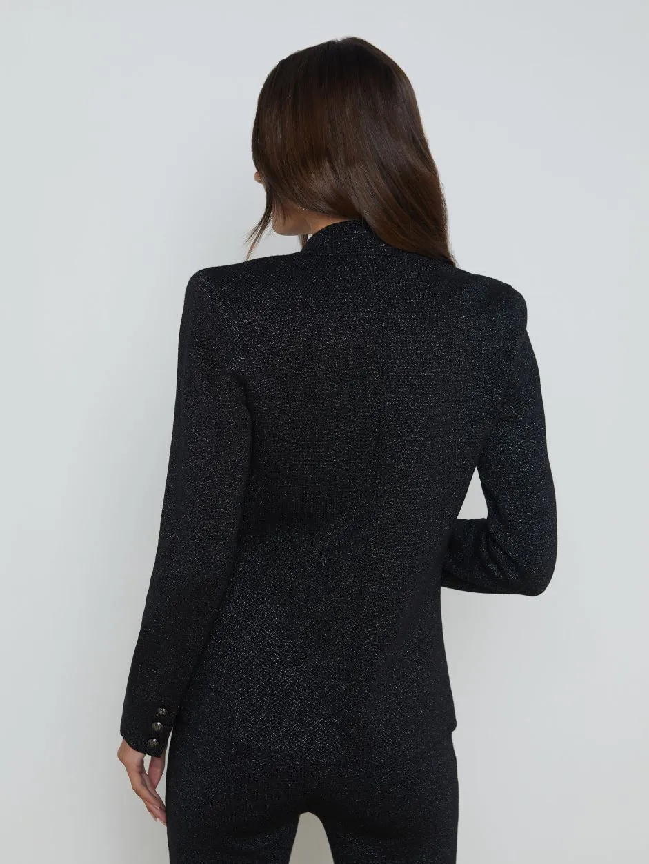 L'agence Kenzie Metallic Knit Blazer in Black/Gunmetal Lurex