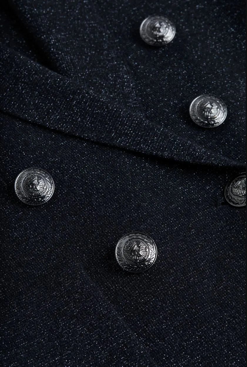 L'agence Kenzie Metallic Knit Blazer in Black/Gunmetal Lurex