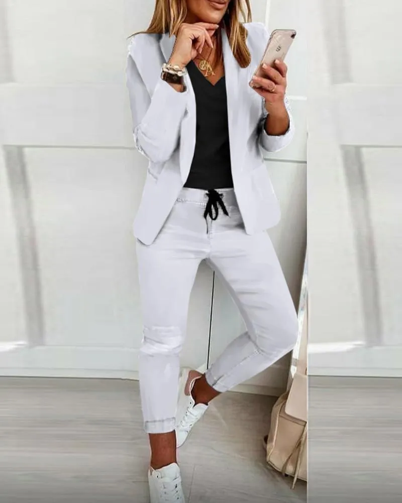 Lapel Neck Blazer Coat & Drawstring Pants Set
