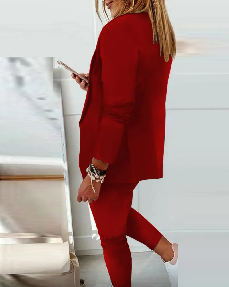 Lapel Neck Blazer Coat & Drawstring Pants Set