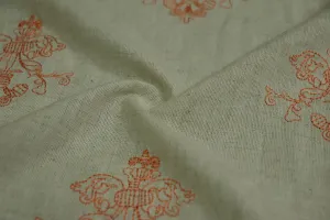 Light Beige & Pale Orange Motifs Cotton Flax Fabric