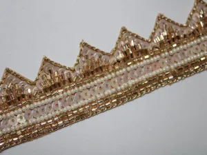Light Pink Golden Sequins and Beads Handwork Embroidered Border
