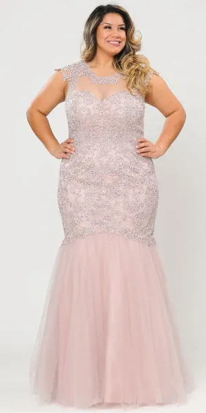Lindas W1084 Embroidered Bodice Mesh Illusion Top Corset Mermaid Plus Size Dress