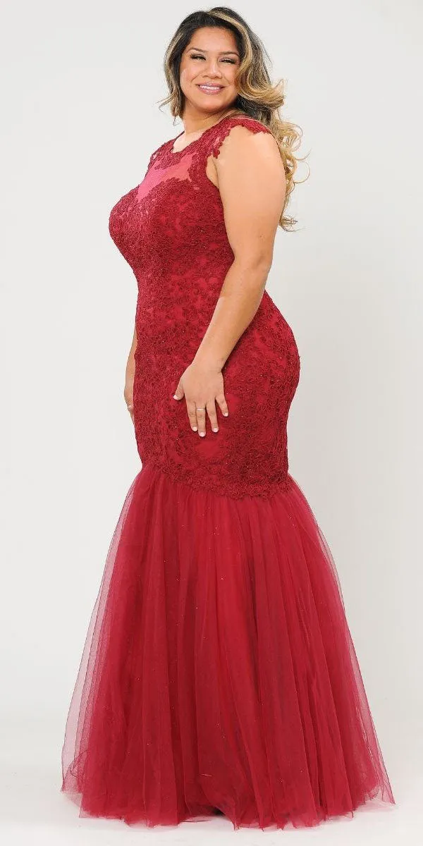 Lindas W1084 Embroidered Bodice Mesh Illusion Top Corset Mermaid Plus Size Dress