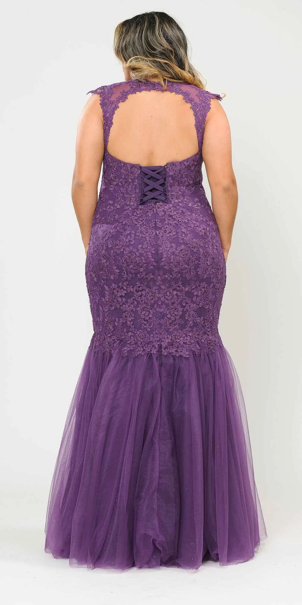 Lindas W1084 Embroidered Bodice Mesh Illusion Top Corset Mermaid Plus Size Dress