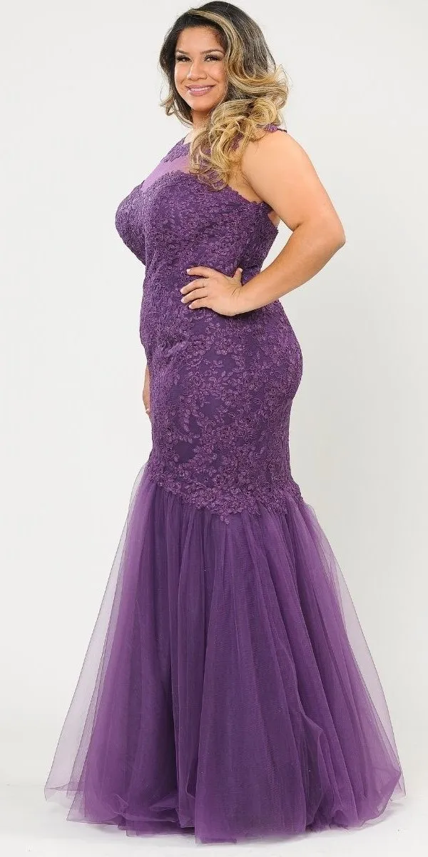 Lindas W1084 Embroidered Bodice Mesh Illusion Top Corset Mermaid Plus Size Dress