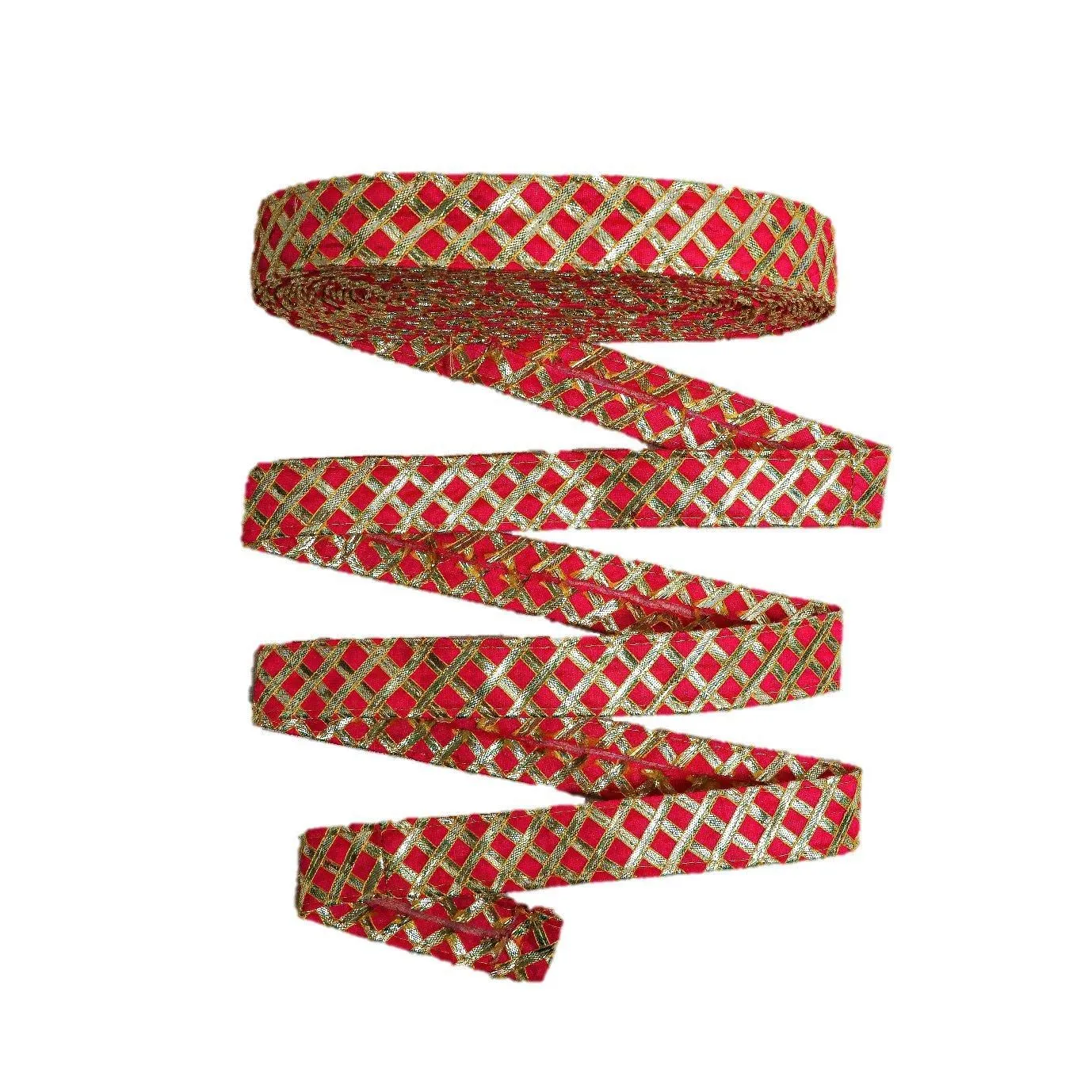Magenta Pink Checks Gota Work Embroidered Lace