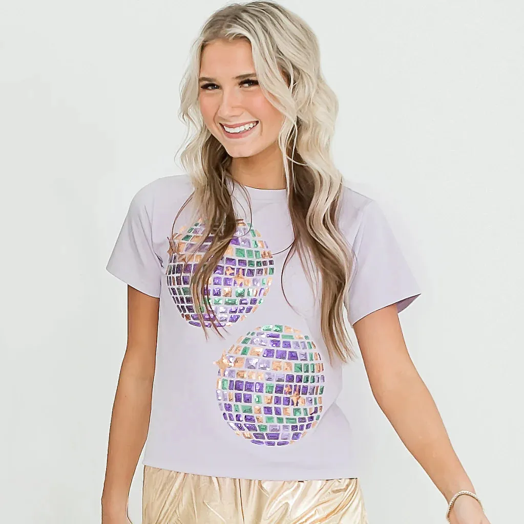 Mardi Gras Disco Ball Tee- Lavender