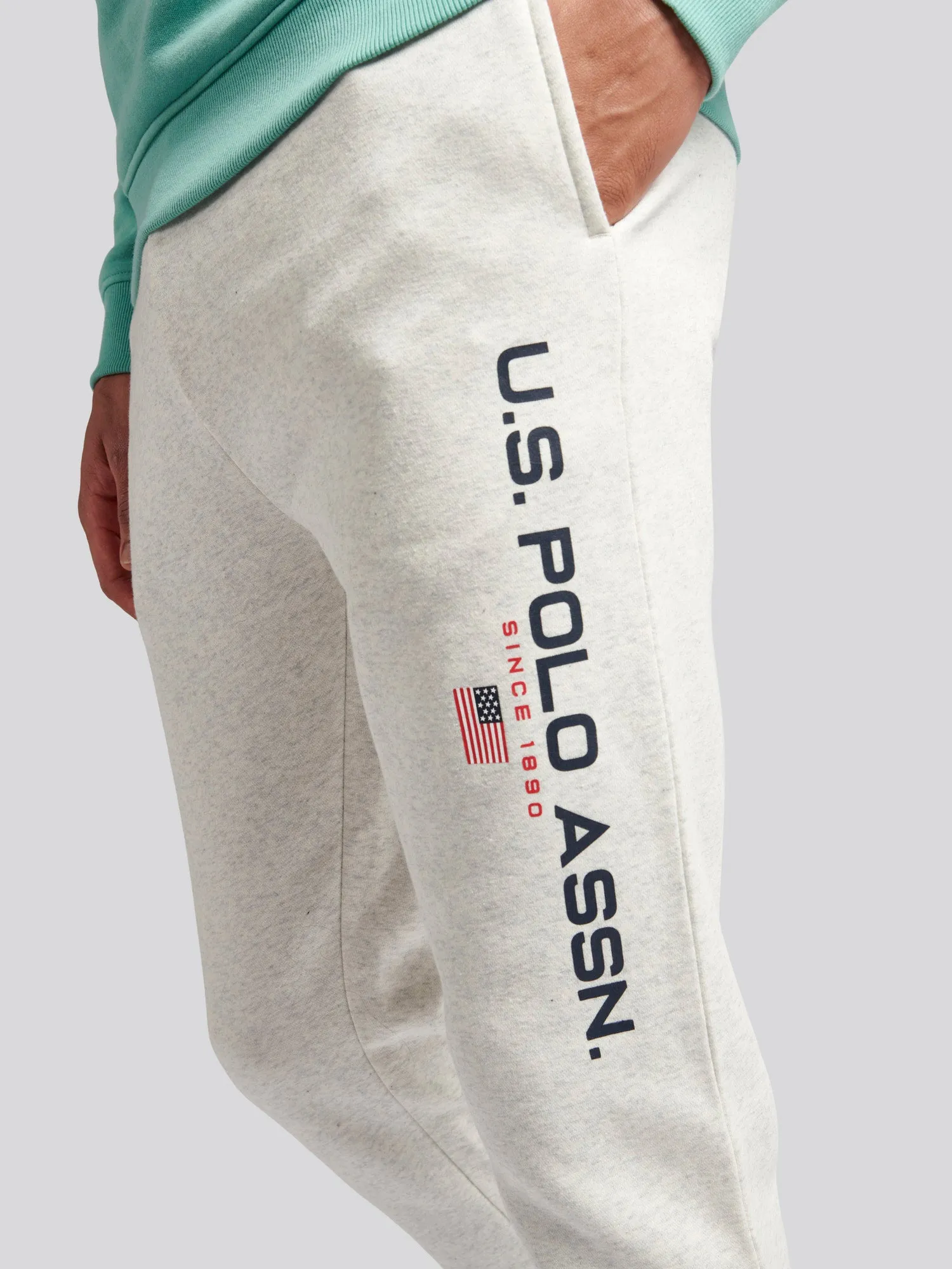 Mens Block Flag Graphic Joggers in Light Grey Marl