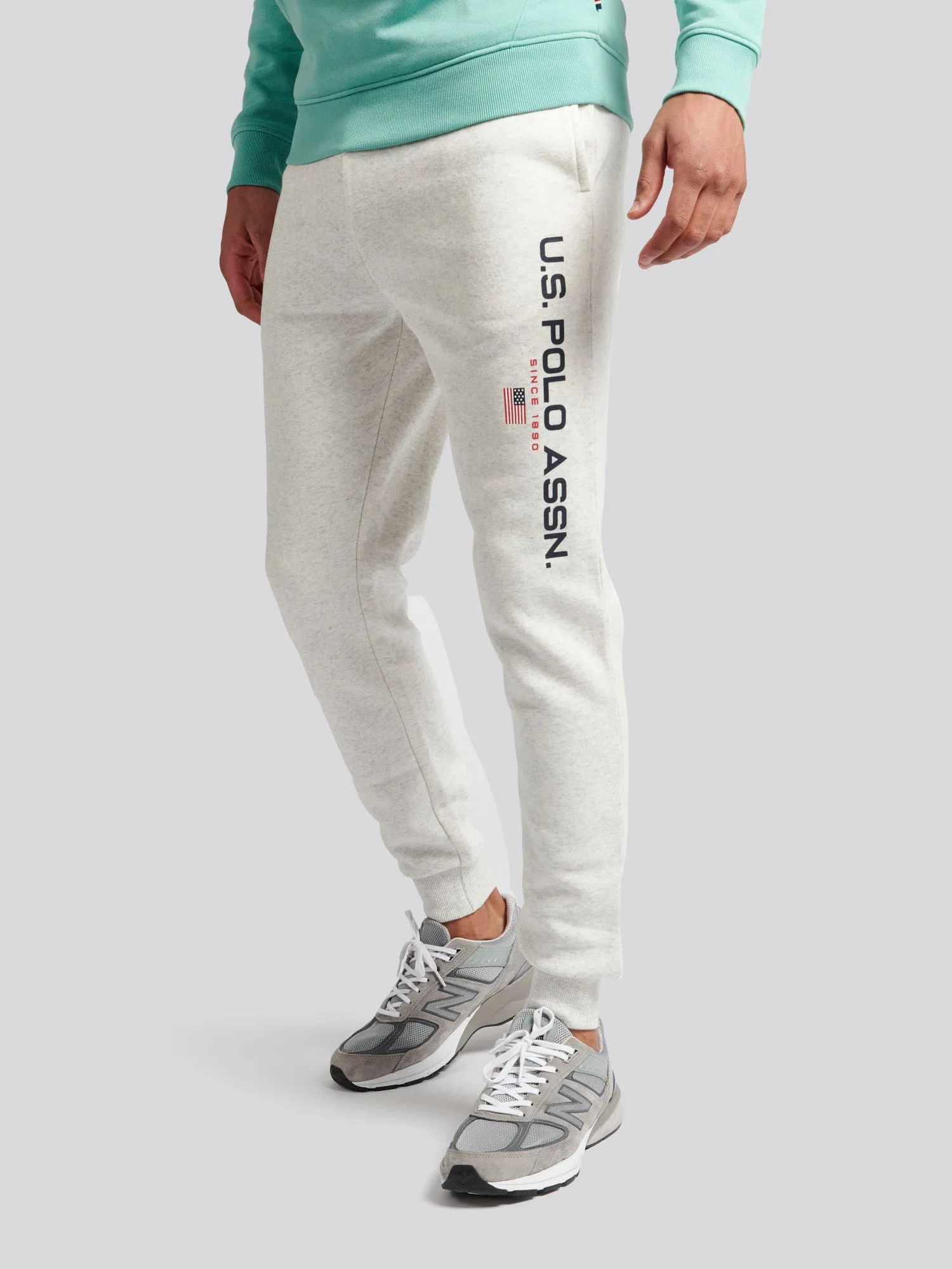 Mens Block Flag Graphic Joggers in Light Grey Marl