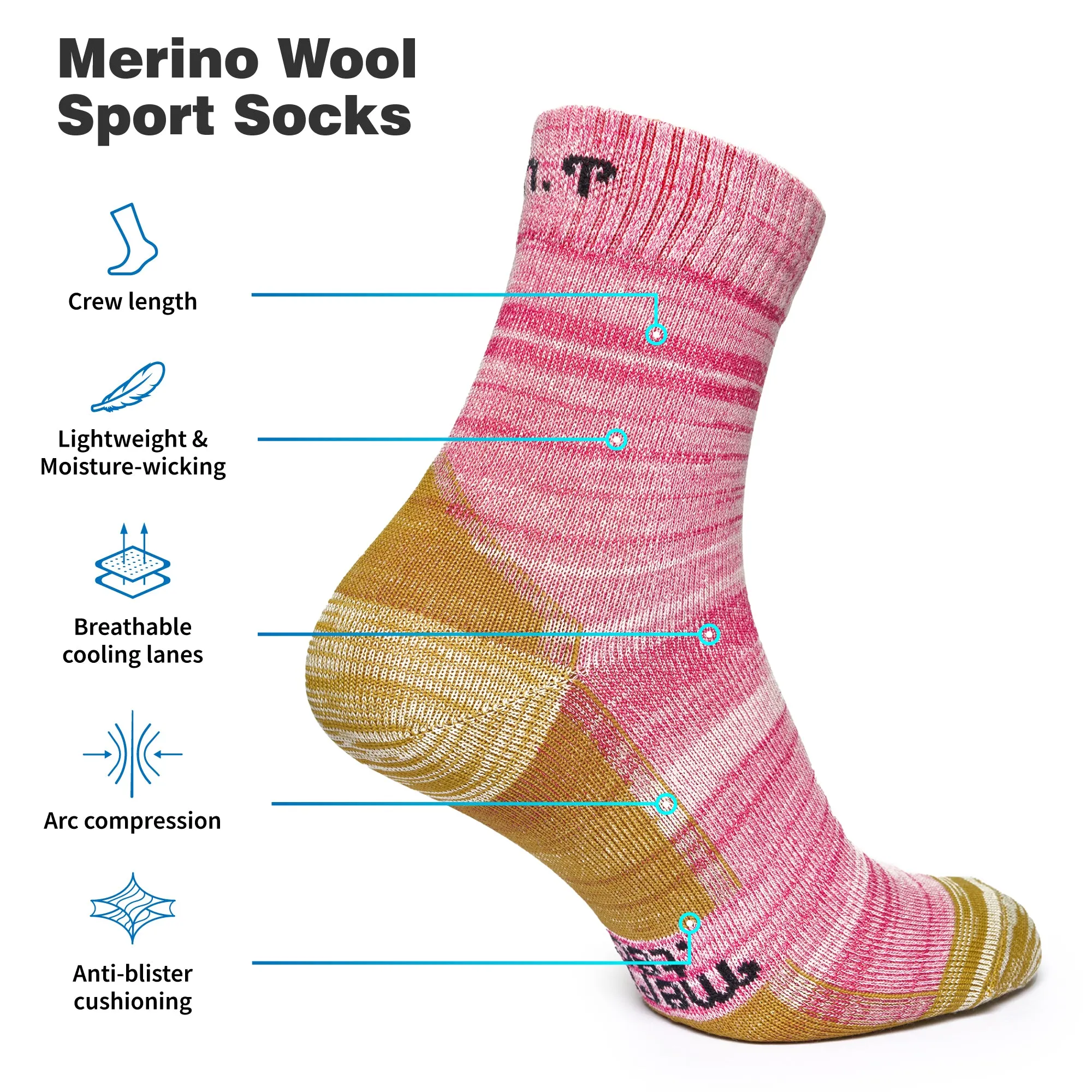 Merino Wool Running Socks - (Pack of 2) Beetroot Olive
