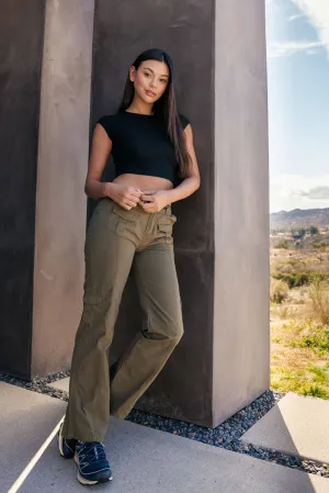 Mid Rise Adjustable Waist Cargo Pants - Olive