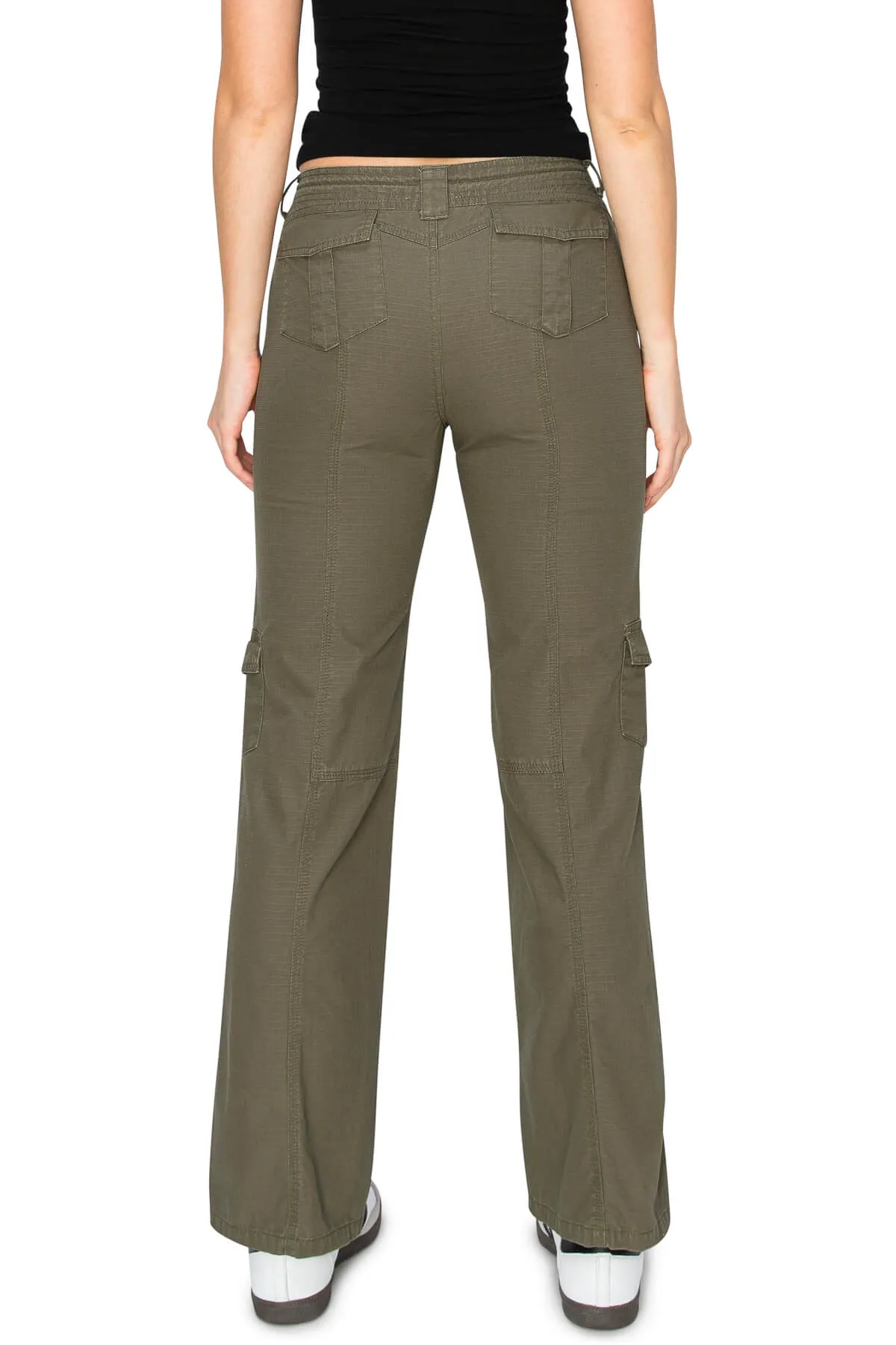 Mid Rise Adjustable Waist Cargo Pants - Olive