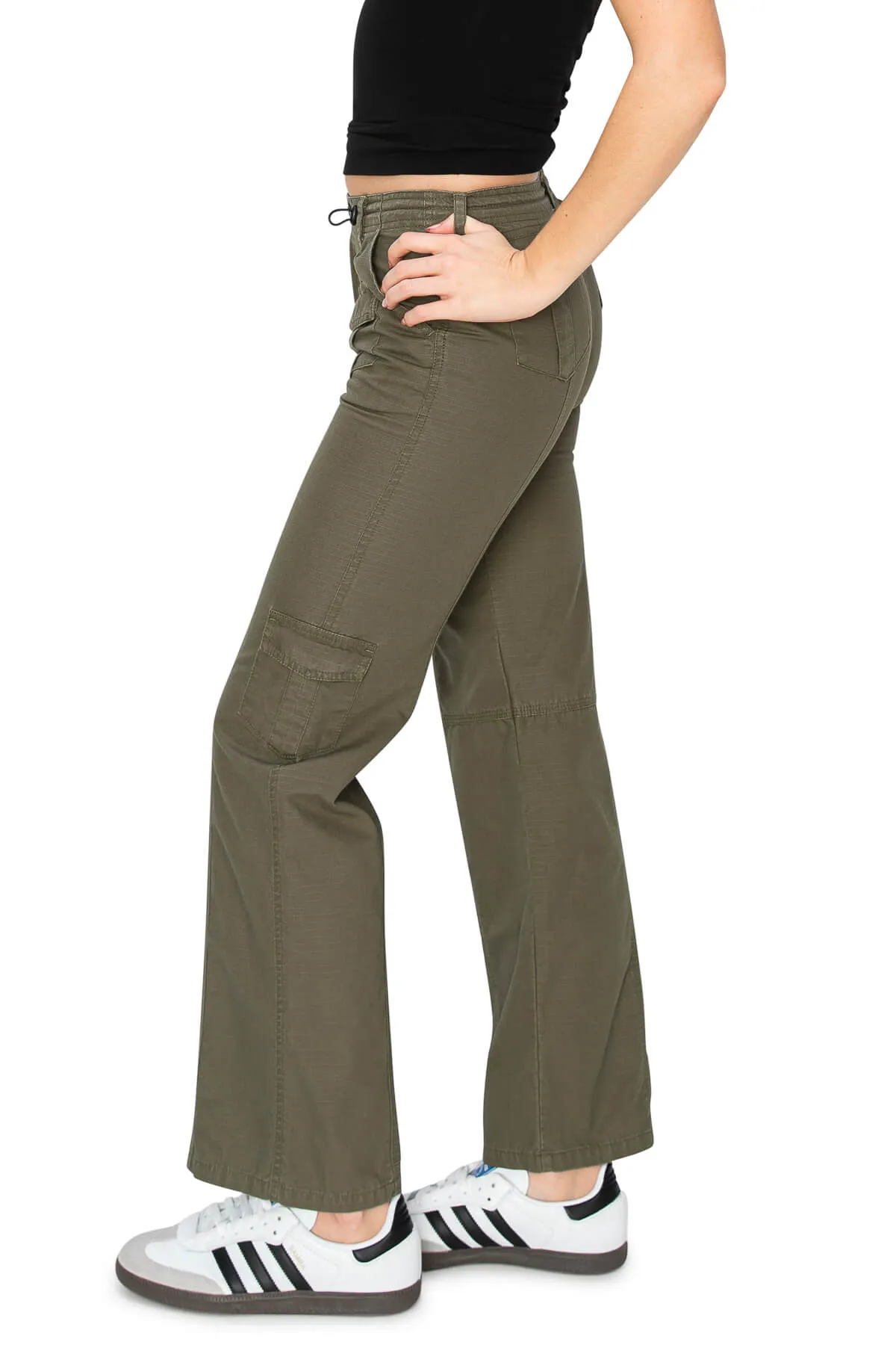 Mid Rise Adjustable Waist Cargo Pants - Olive