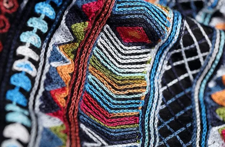Multicolored Embroidered V-Neck Gown