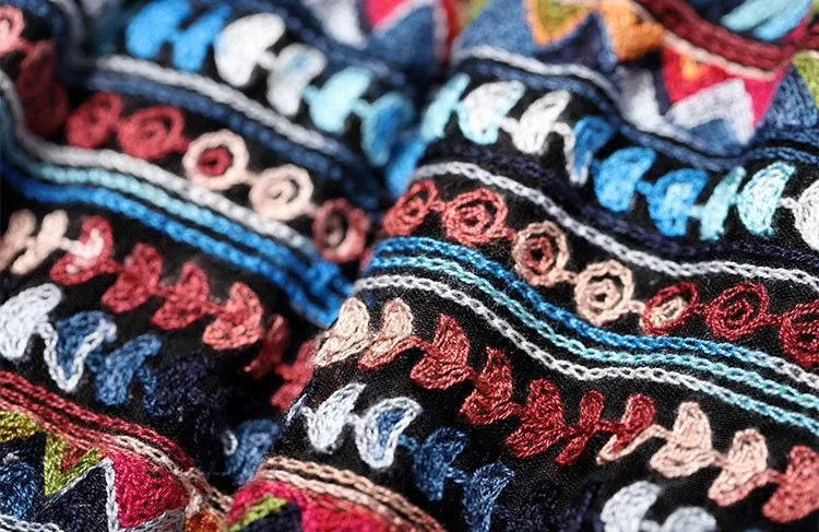 Multicolored Embroidered V-Neck Gown