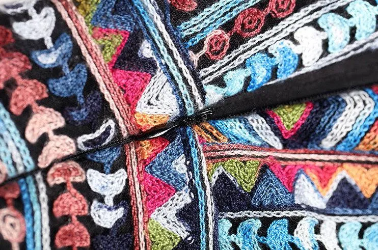 Multicolored Embroidered V-Neck Gown