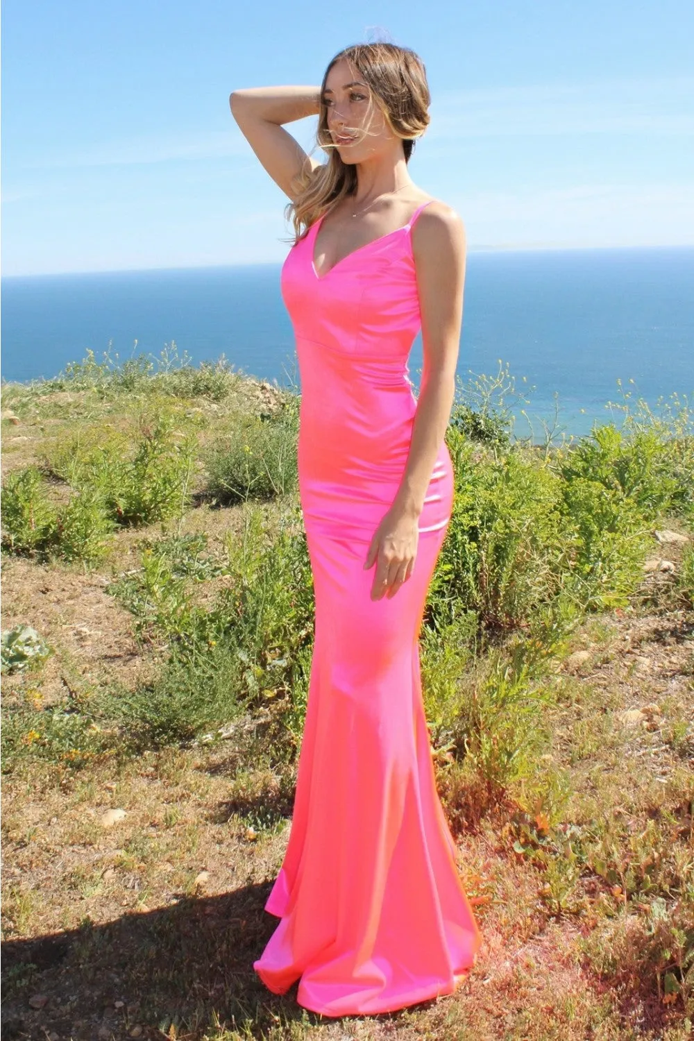 Neon Fitted Satin Dresses Sexy Bridesmaid Gowns
