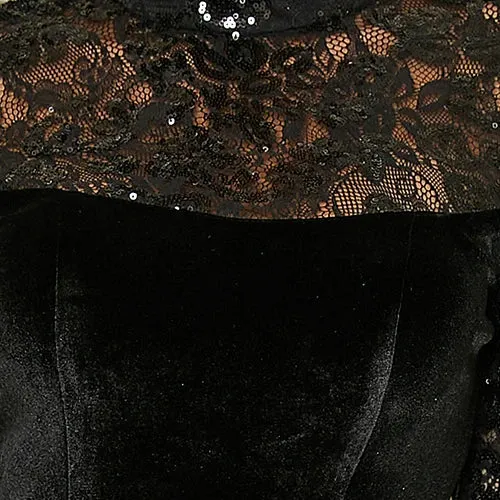 New Black Velvet Turtleneck Evening Dress with backless design, Flare Sleeves & Thigh Split