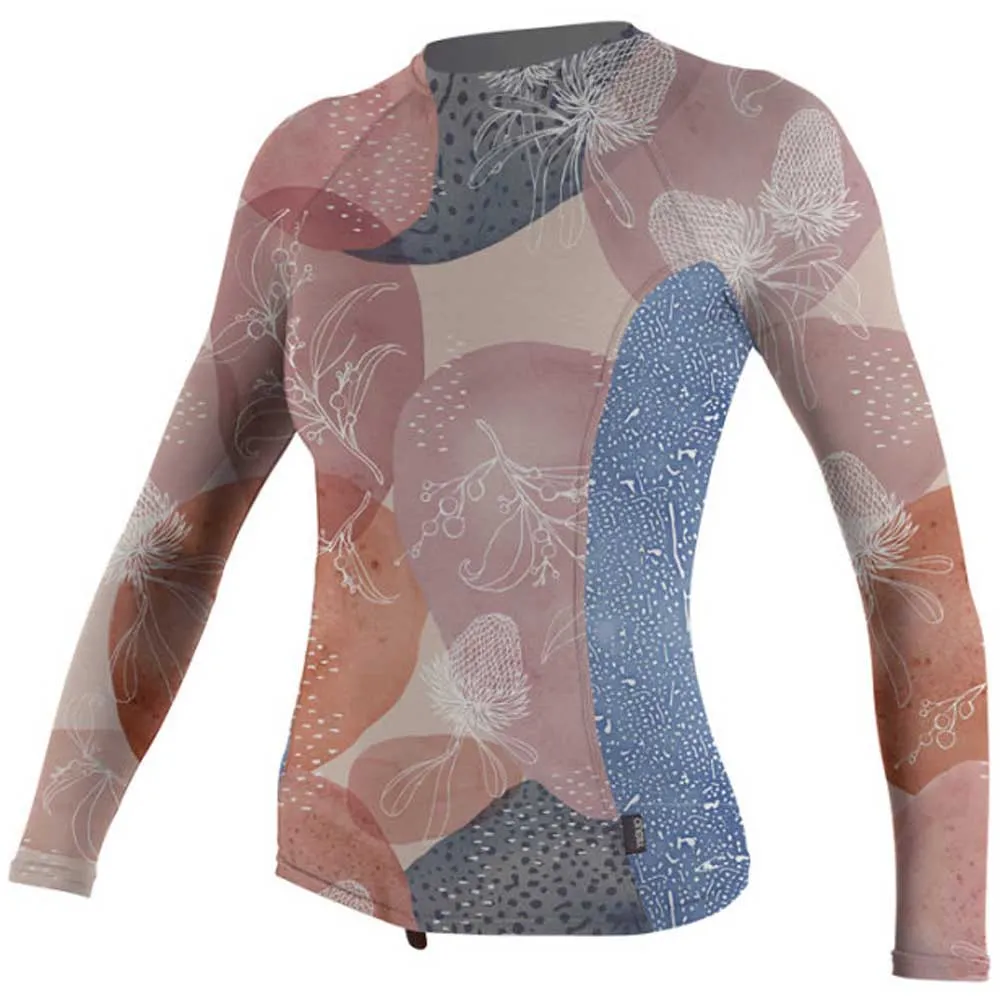 O'Neill Womens Side Print L/S Rash Vest  -Desert Bloom/Drift Blue