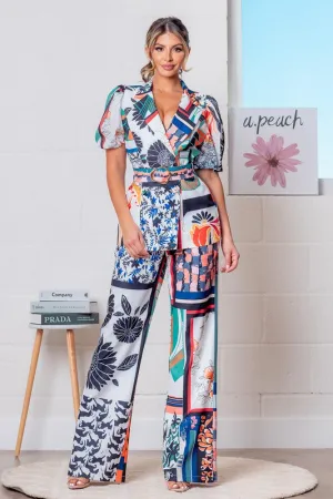 Orange Multi Double Breasted Floral Blazer w/ Pants Set
