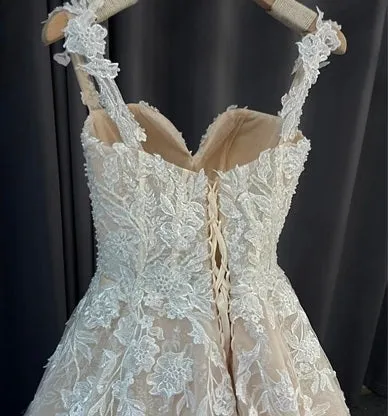 Pearl Adorned Applique Wedding Gown All Sizes/Colors