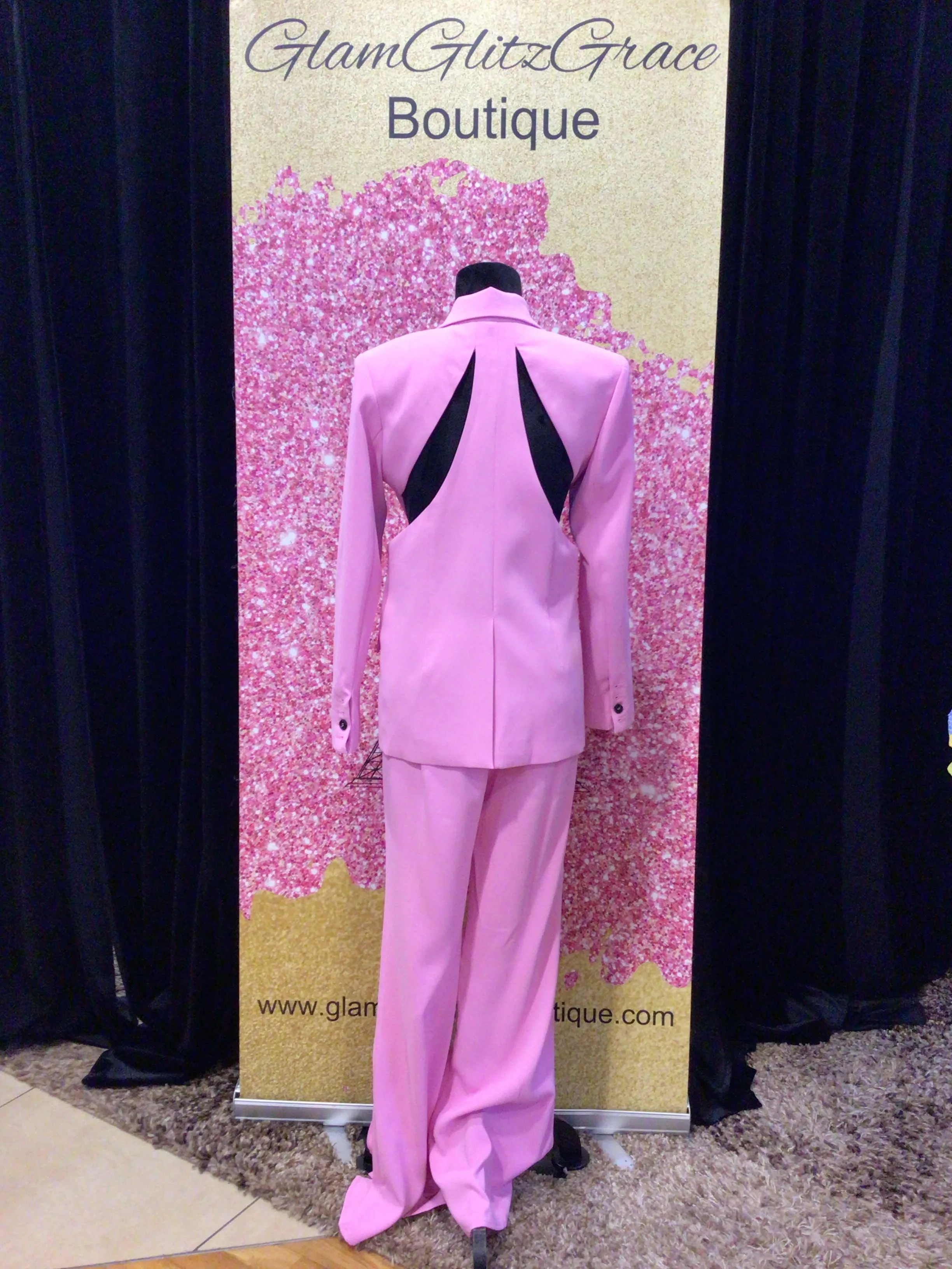 Pink Two Piece V-Cut Blazer Set With Cut Out