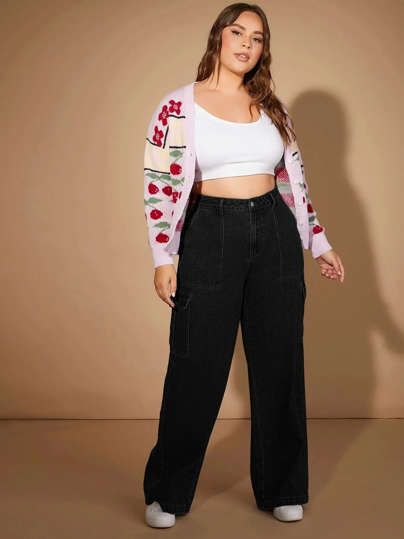 Plus Size Cargo Jeans With Flap Pockets