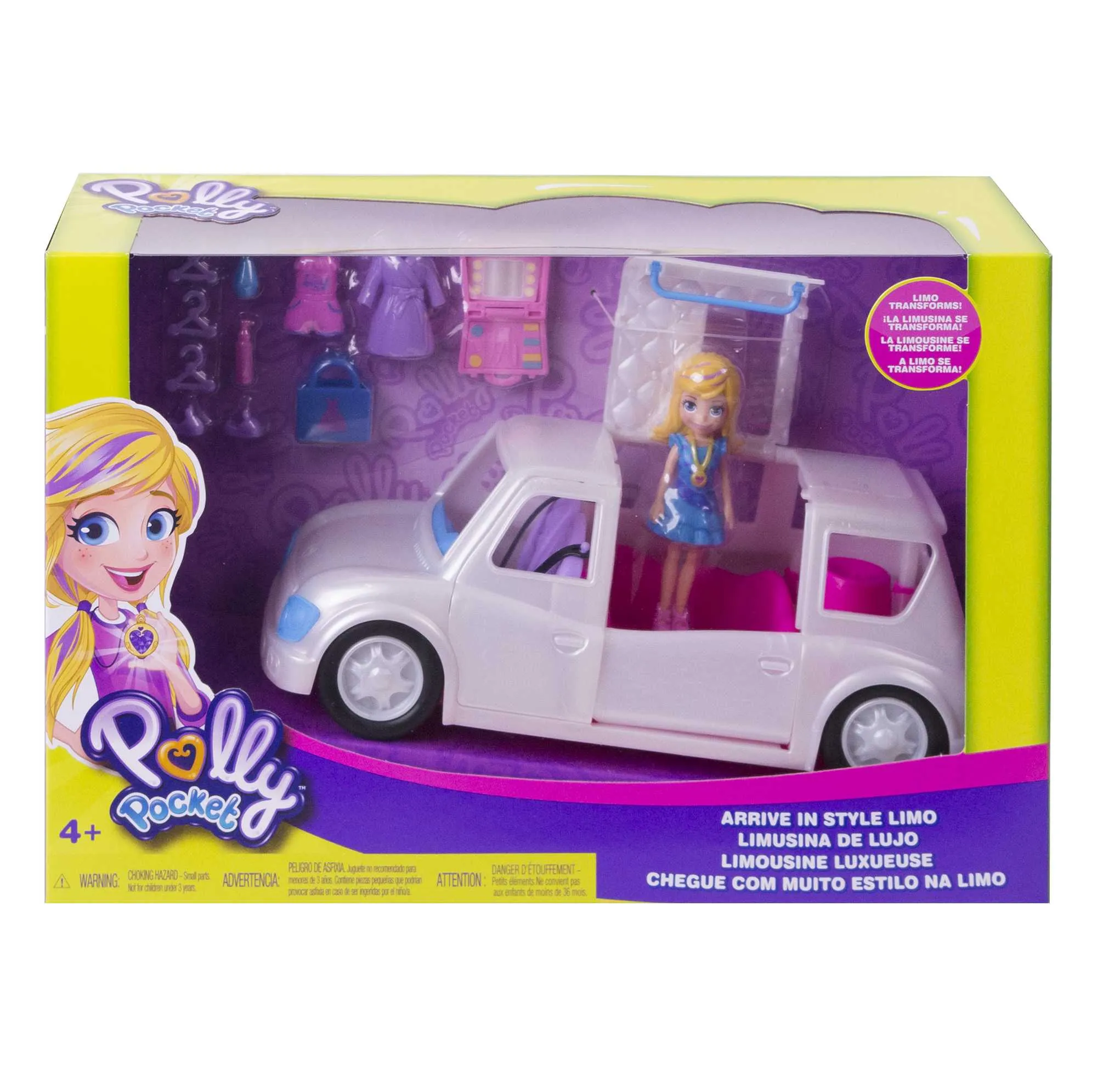 Polly Pocket Vehicle Toy With 3-Inch Doll & 14 Fashion Accessories, Arrive in Style Limo Playset