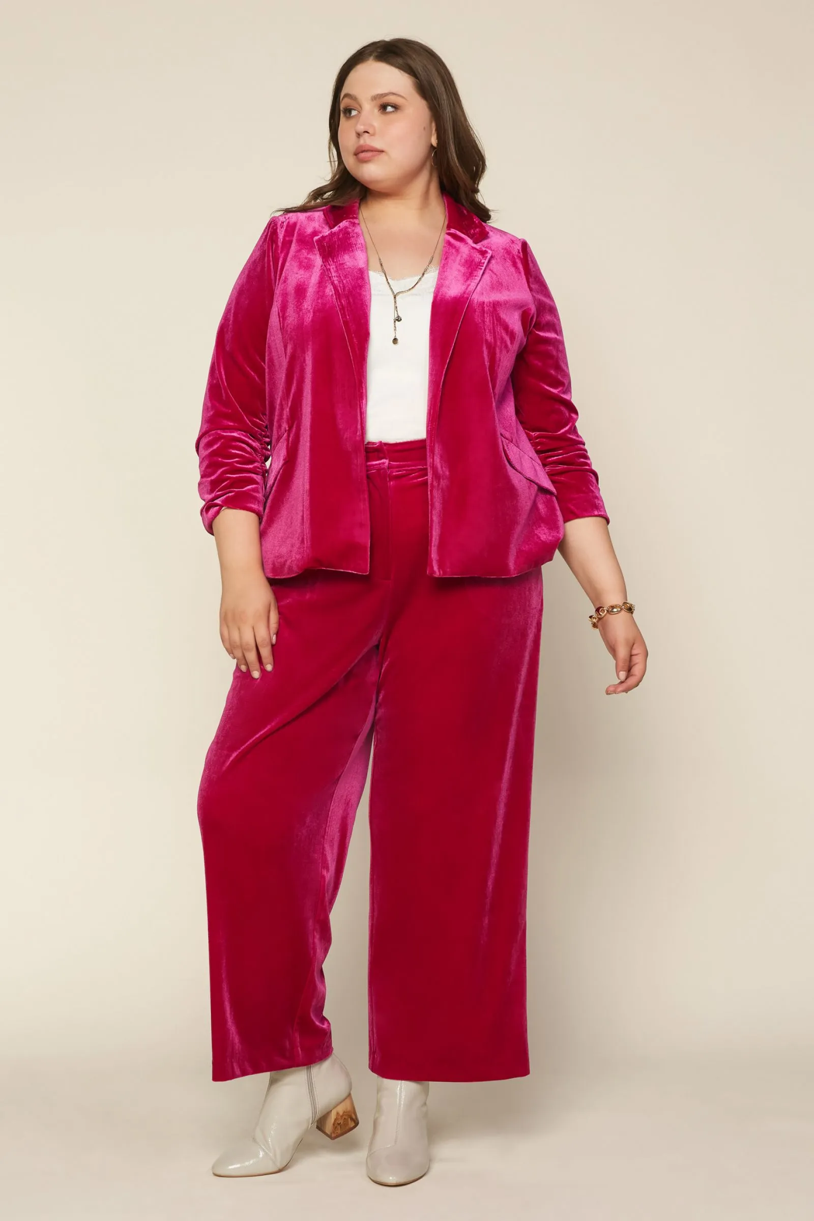 Power Moves Pink Velvet Plus Size Blazer