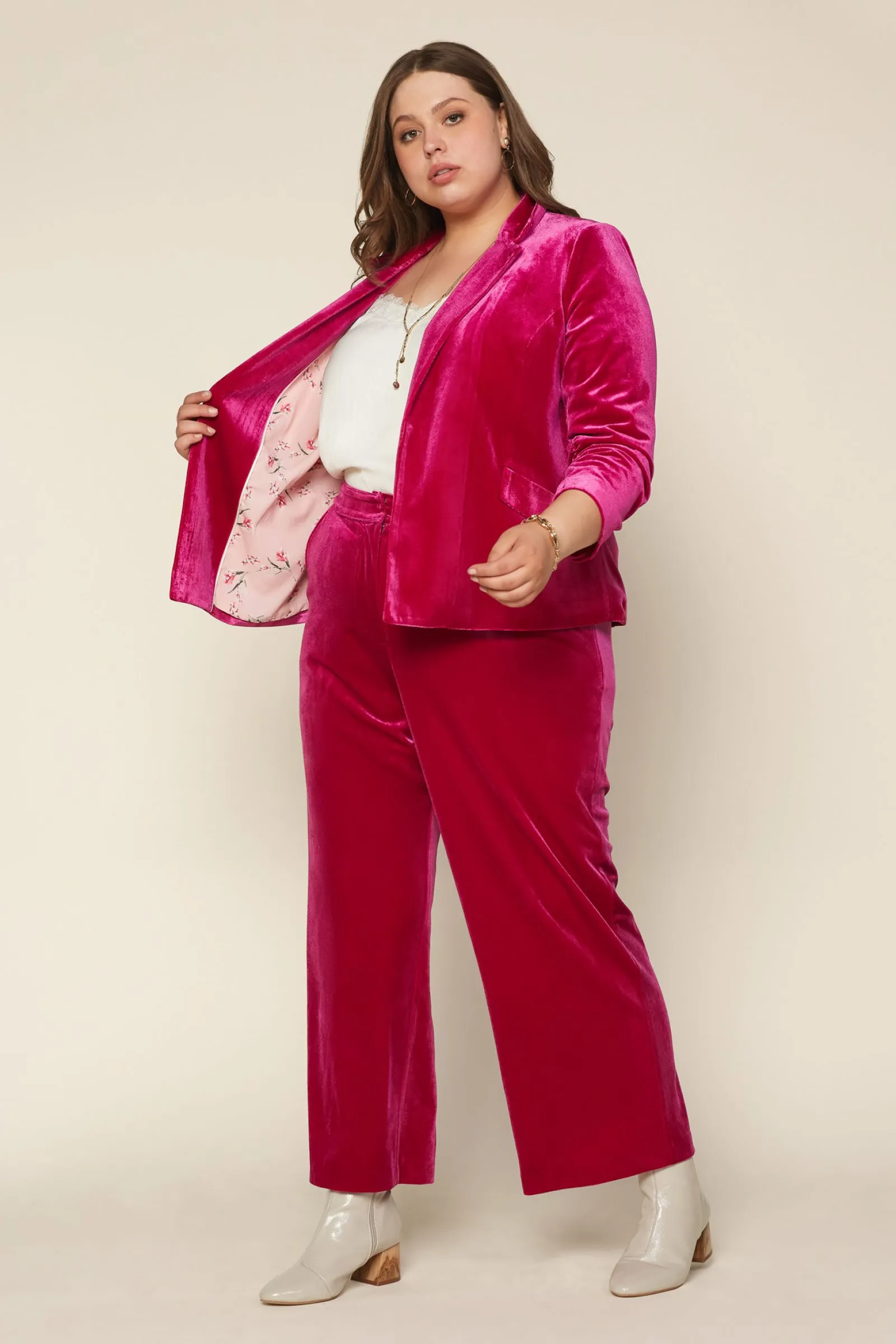 Power Moves Pink Velvet Plus Size Blazer