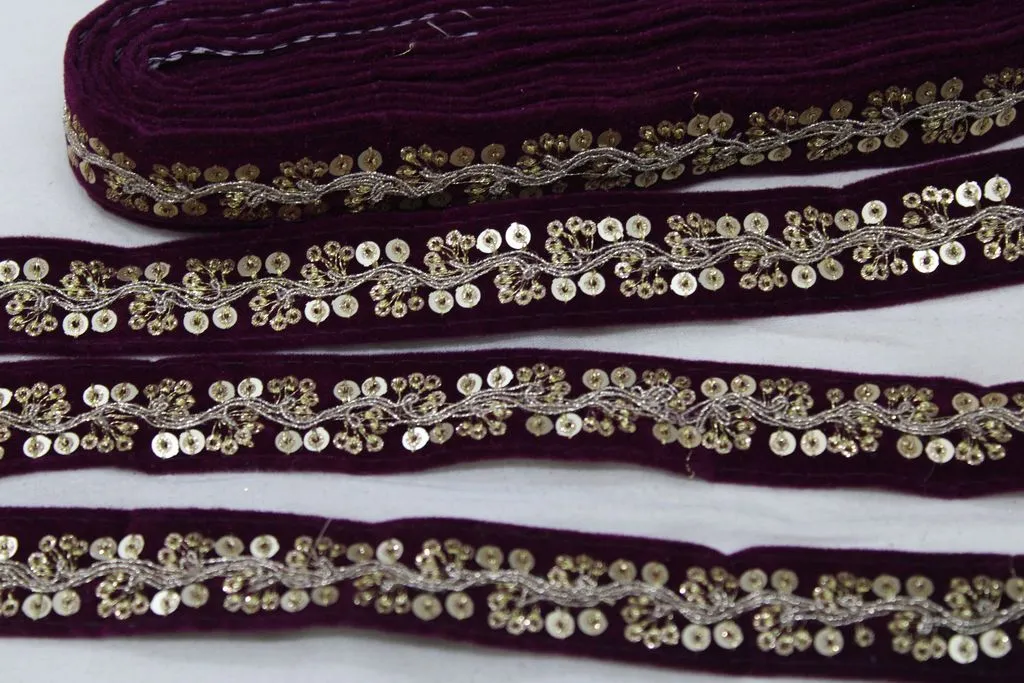 Purple Fancy Sequins Work Embroidered Border