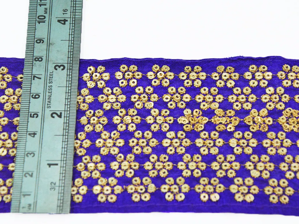 Purple Sequins Embroidered Border
